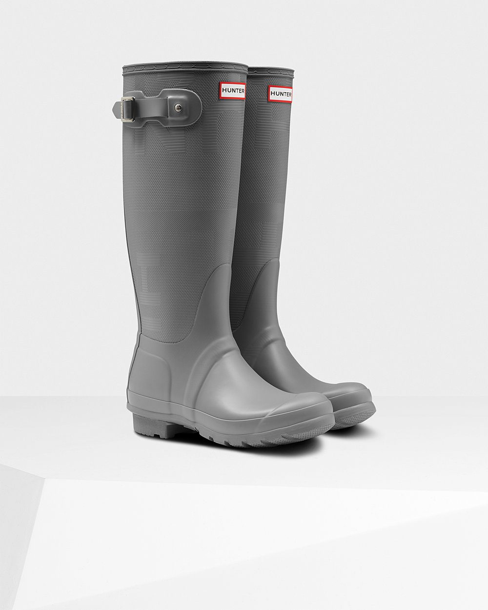 Womens Hunter Original Exploded Logo Texture - Tall Rain Boots Grey - 4582-RBFNW